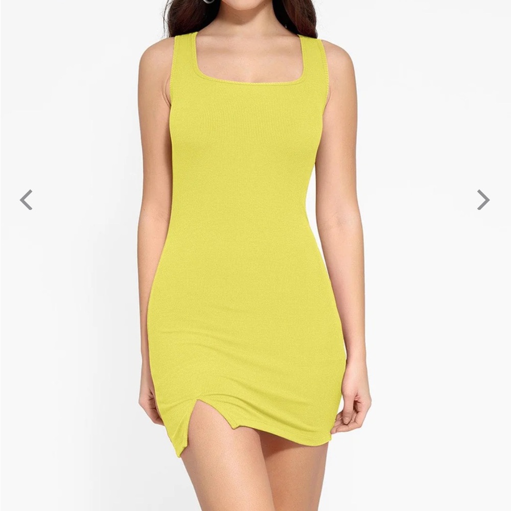 Popilush Yellow Mini Shapewear Dress with Wide Straps